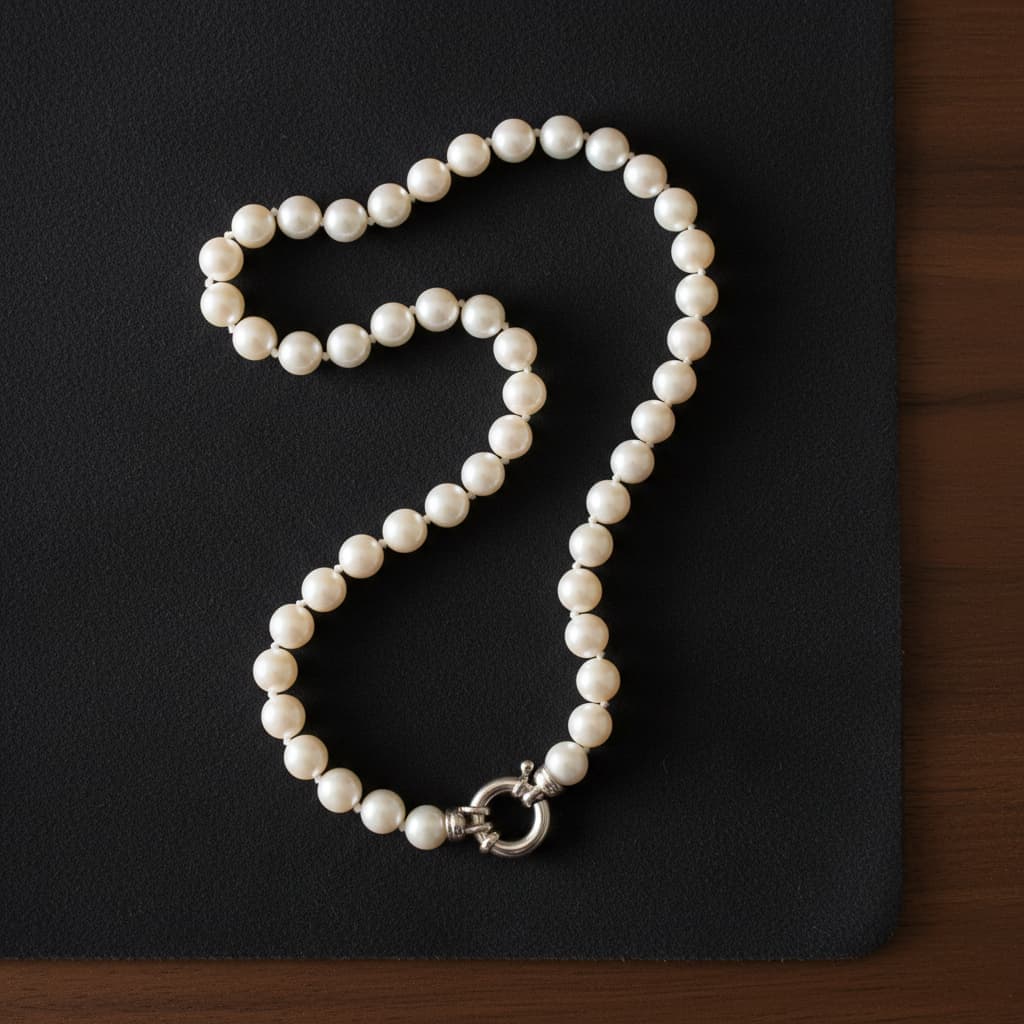 Elegant pearl necklace with silver clasp, jewelry repair available