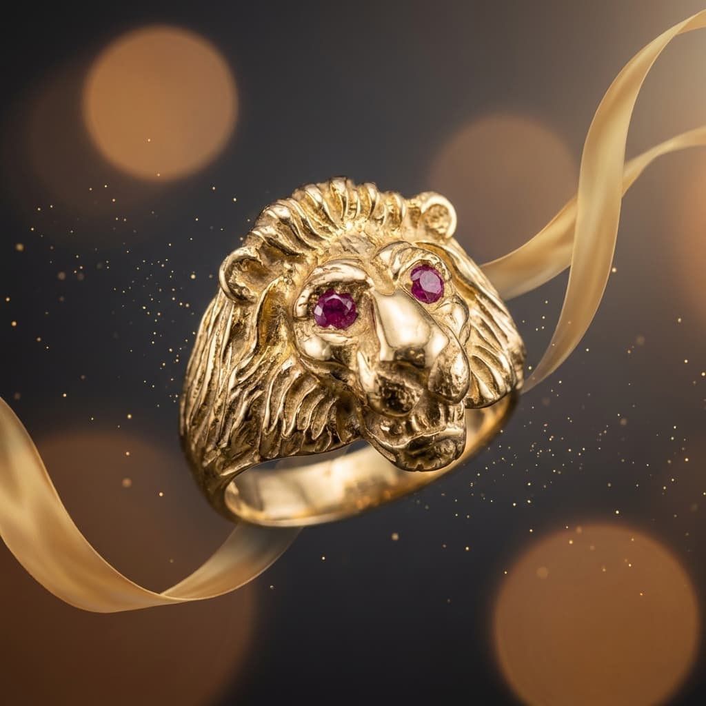 Gold lion ring with ruby eyes; Jewelry repair and sales