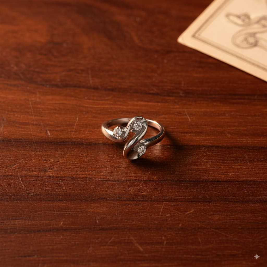 Diamond ring setting jewelry repair on wooden table